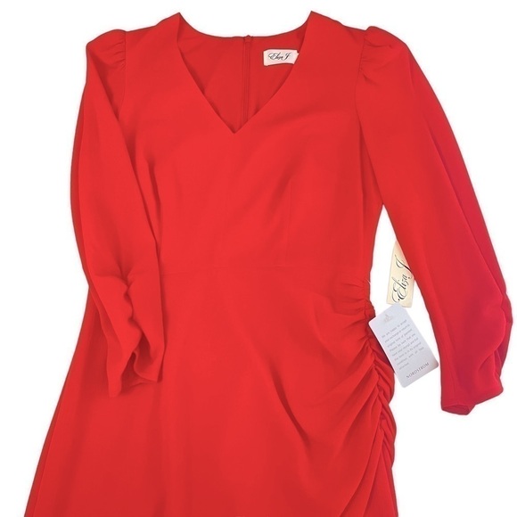 eliza J Red 3/4 Sleeve V-Neck Midi Dress Sz 4 - Picture 5 of 11